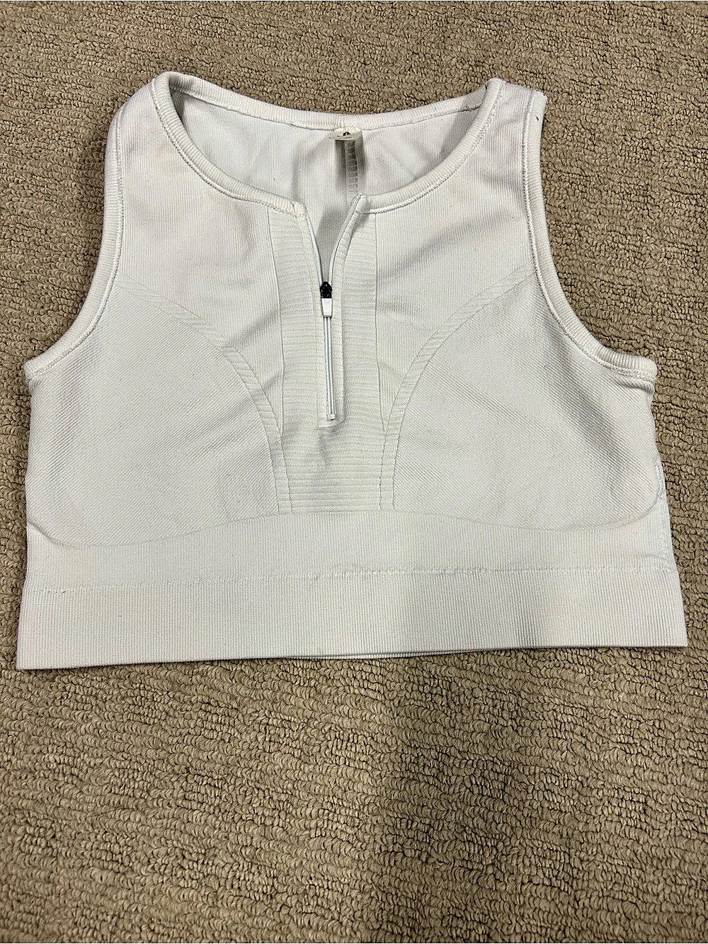 90 Degree by Reflex Ribbed Zip Front Crop Top White XL Like New